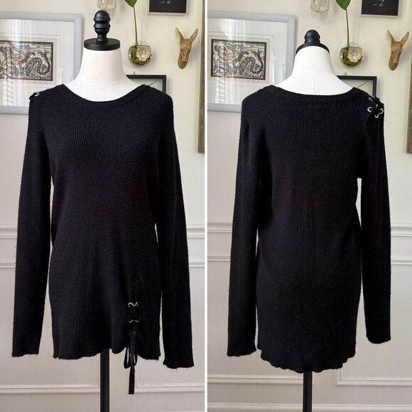 Torrid Black Ribbed Silver Gromment Lace Detail Sweater 2 2X - Picture 1 of 6